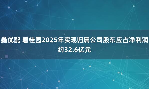 鑫优配 碧桂园2025年实现归属公司股东应占净利润约32.6亿元